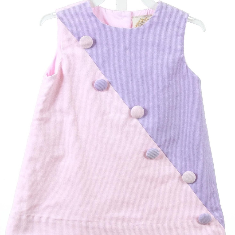 Pink and Purple Corduroy Dress with Button Accents